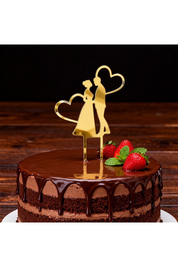 Gold 1 pc Acrylic Couple Cake Topper for Wedding Anniversary, Valentine's Day, Marriage Decor- Cake
