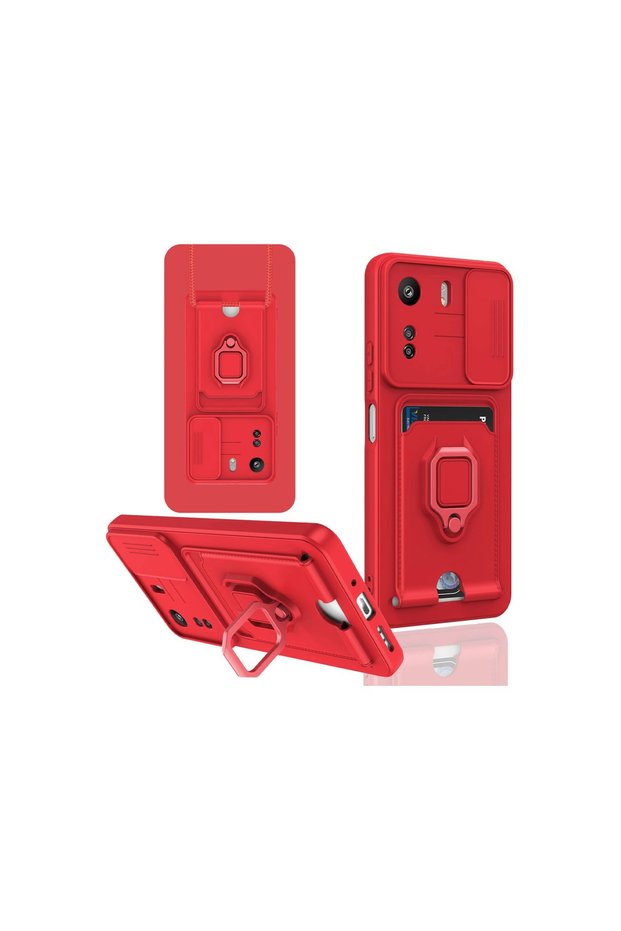 Xiaomi Redmi 13C Case Zuma Silicone with Ring and Business Card Holder - Red