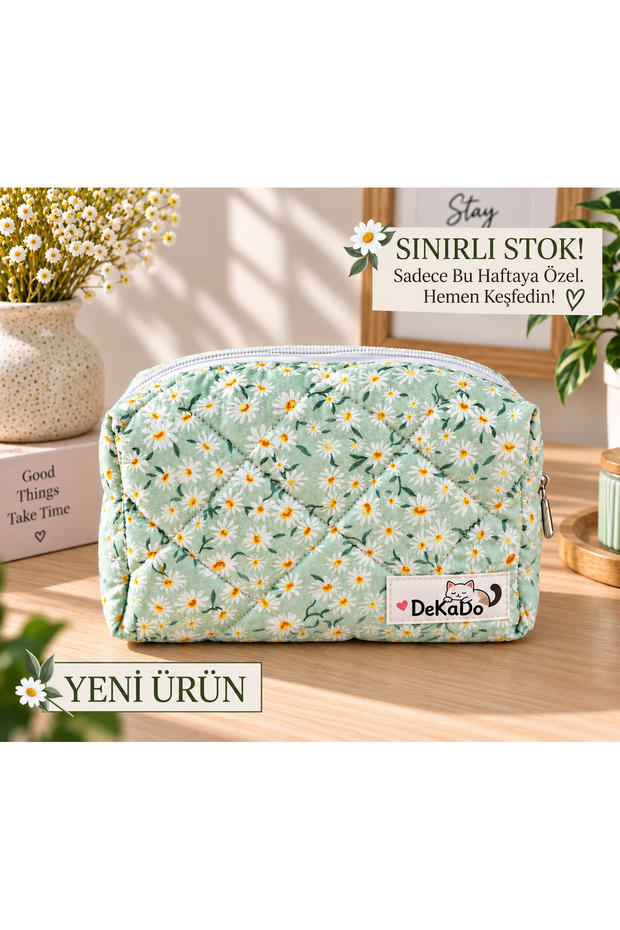 White Daisy Patterned Makeup Bag - Large Size Eee9 (New Product)