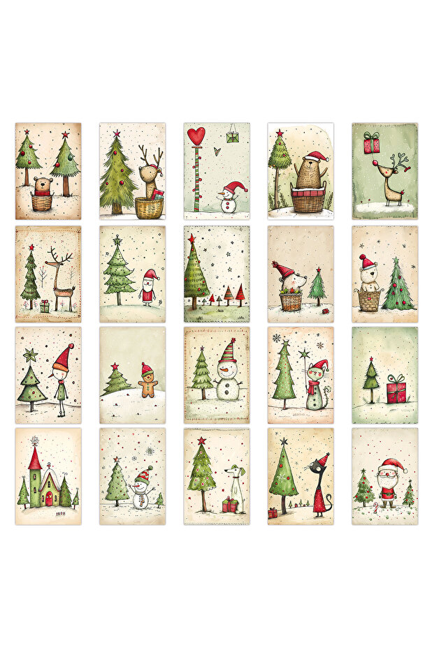 20pcs 20pcs Christmas Decor Postcards With Stickers,For Christmas Home Office Wall Art Decor,Diy Chr