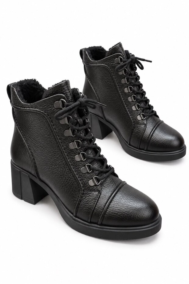 Judd Women's Lace-Up Genuine Leather Heeled Boots Black