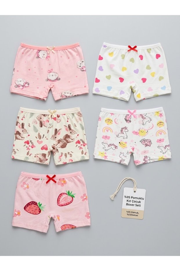 GIRL 95% COTTON MIXED PATTERNED 5-PACK BOXER