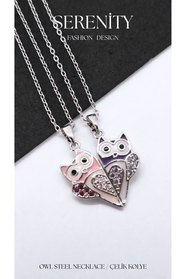 Owl Figured Magnet Double Steel Necklace