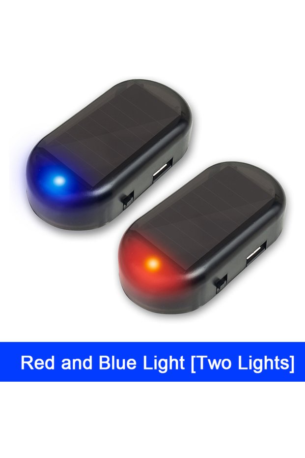 red blue 2pcs 1-2PCS Solar Simulated Dummy Alarm - Wireless Car Anti-theft LED Flash Security Warnin