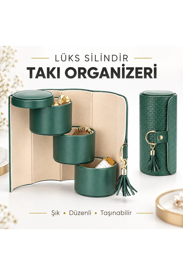 Cylinder jewelry organizer 3-compartment travel jewelry box ring earring necklace bracelet storage case