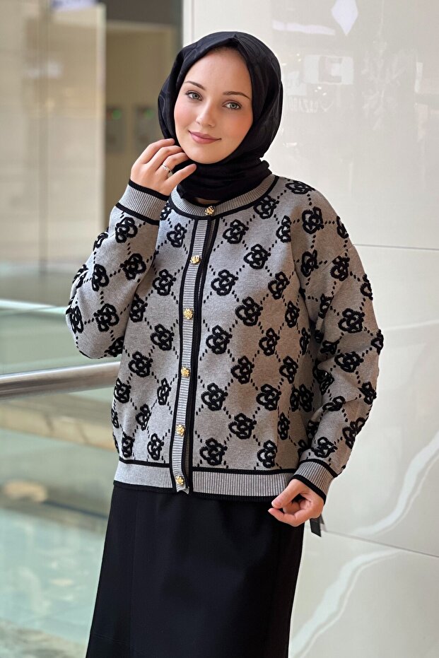 Rose Patterned Knitwear Cardigan