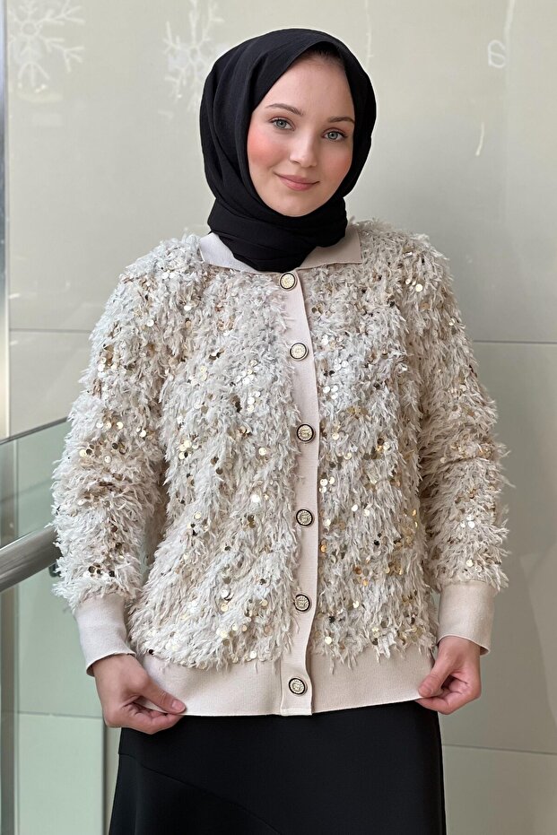 Sequined Plush Cardigan