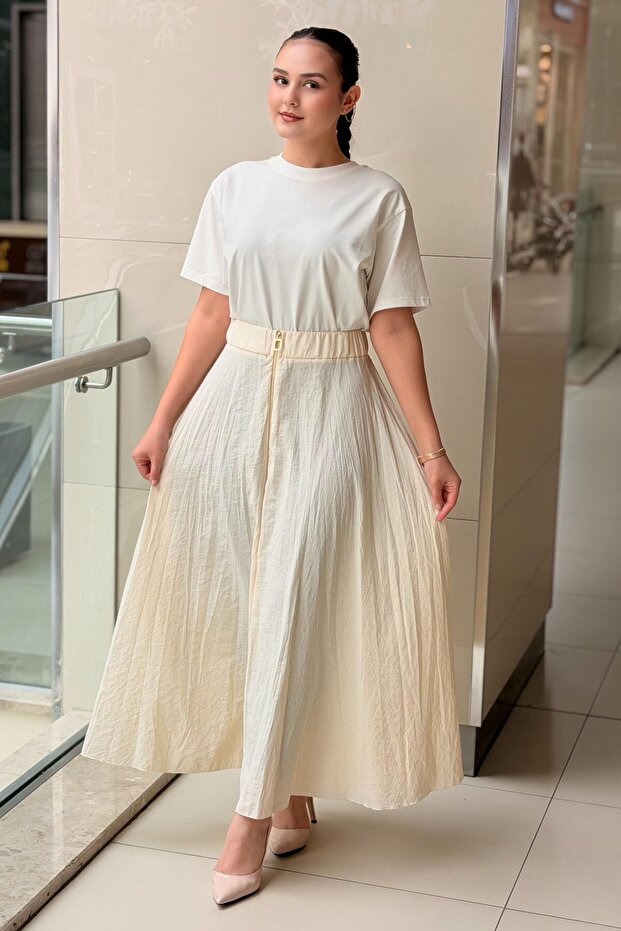 Sentez Zippered Crinkle Skirt
