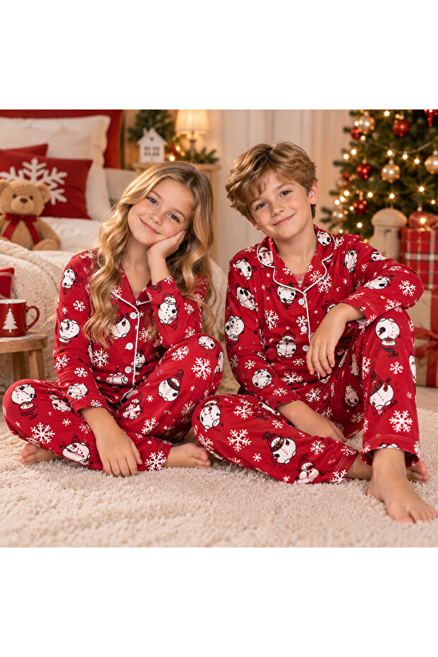 Boys and Girls Cotton Unisex Christmas Pattern Pajamas Set