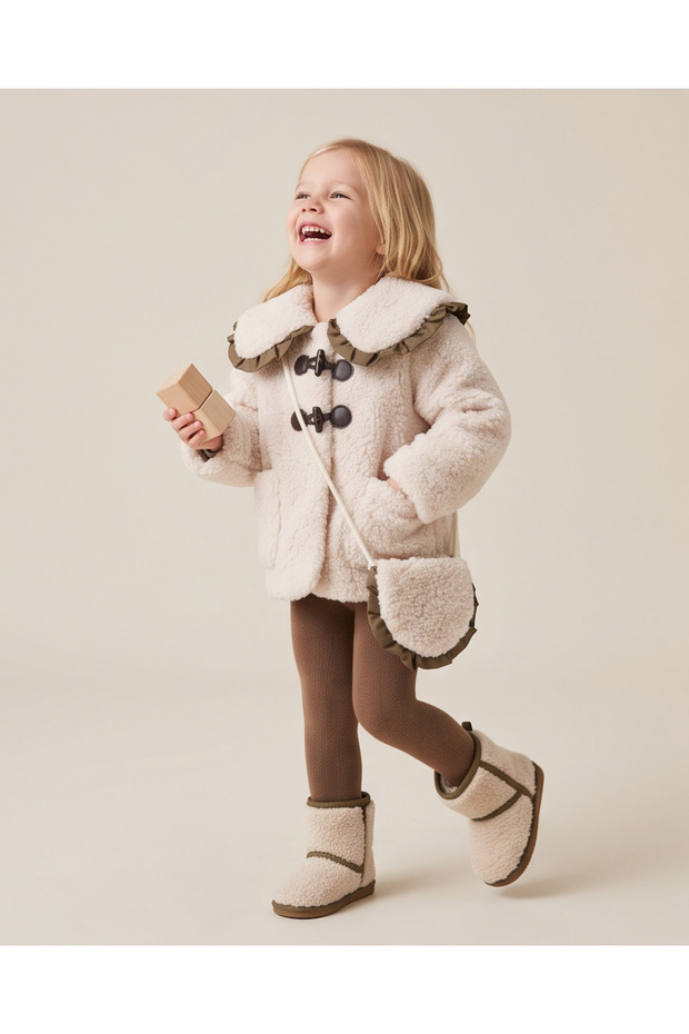 Girl's Winter Seasonal Plush Inner Velvet Cute Jacket with Bag