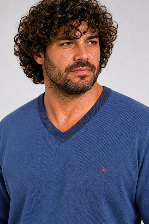 Large Size Thessaloniki V-Neck Classic Sweat 23201 Marine