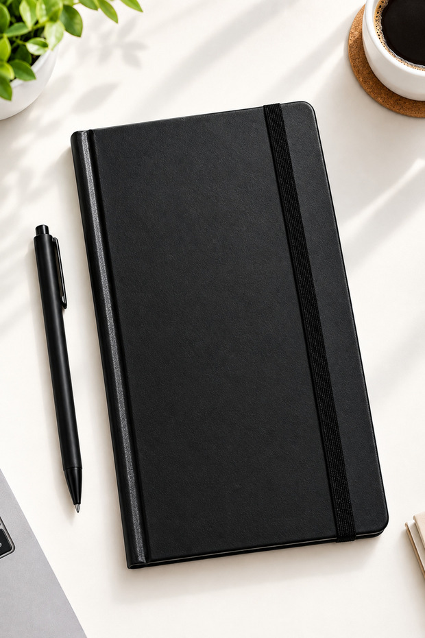 Premium Black Hard Cover Notebook and Pen Set Notepad