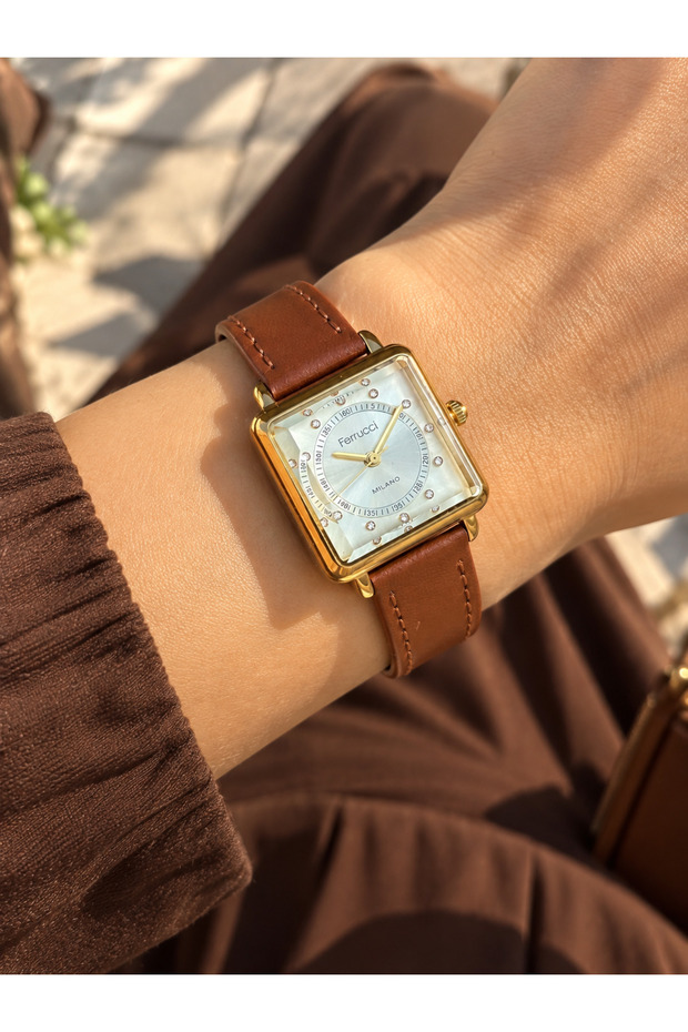 Yellow Color Dial Leather Brown Cord Waterproof Guaranteed Women Wristwatch Bracelet