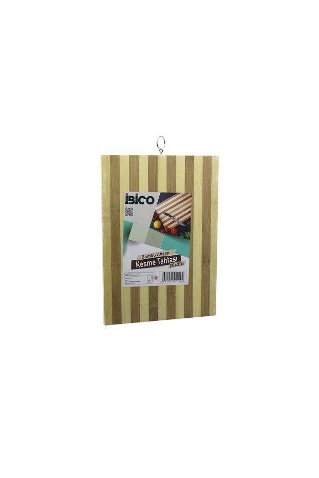 20 X 30 X 1.4cm White Striped Wooden Bamboo Cutting Board - Cutting Board with Metal Handle