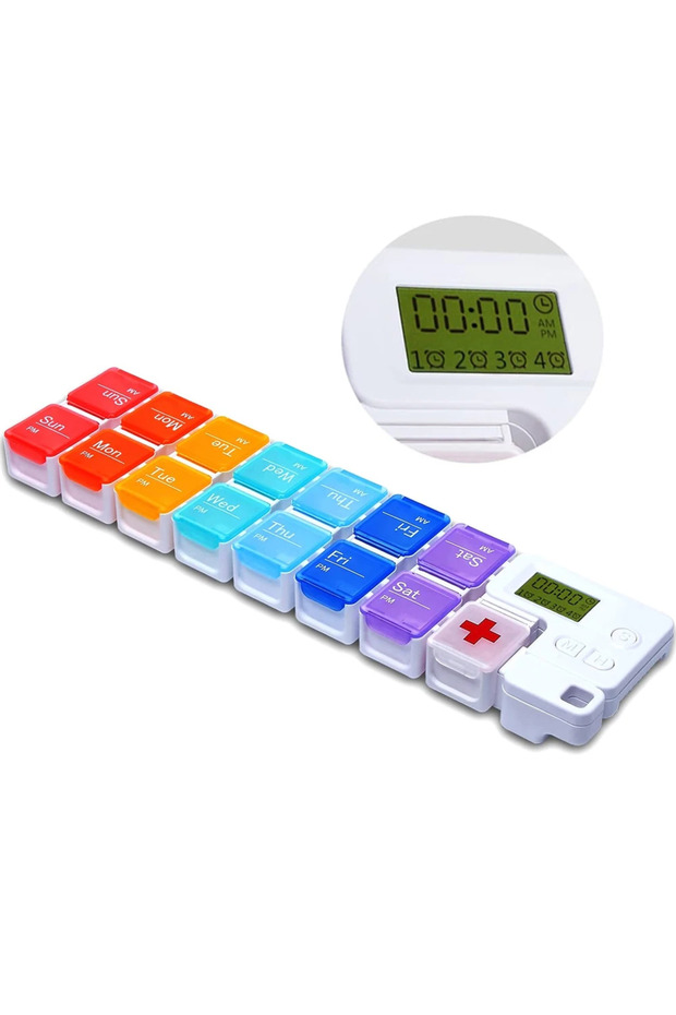 14 Compartments Weekly Pill Organizer 2 Times A Day with Timer Reminder Alarm Am Pm Daily Travel Pil