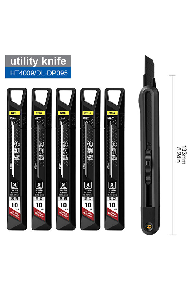 1 knife 50 blades SK2 Black Blade Utility Knife 9mm ABS Engineering Plastic + 9mm 0.4mm 60° Alloy St
