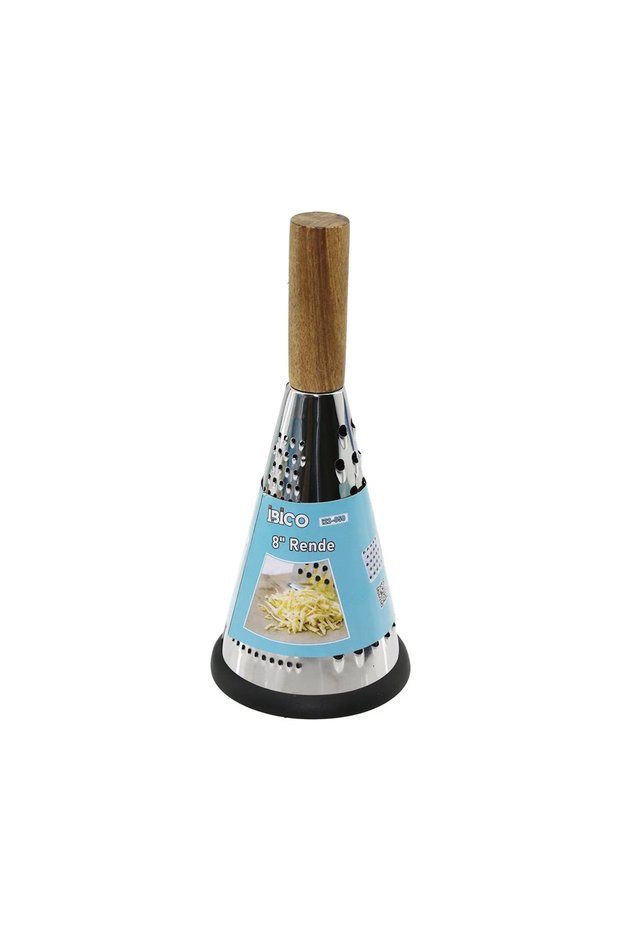 8 Inch - Funnel Model Wood - Bamboo Handle Metal Grater with Silicone Base