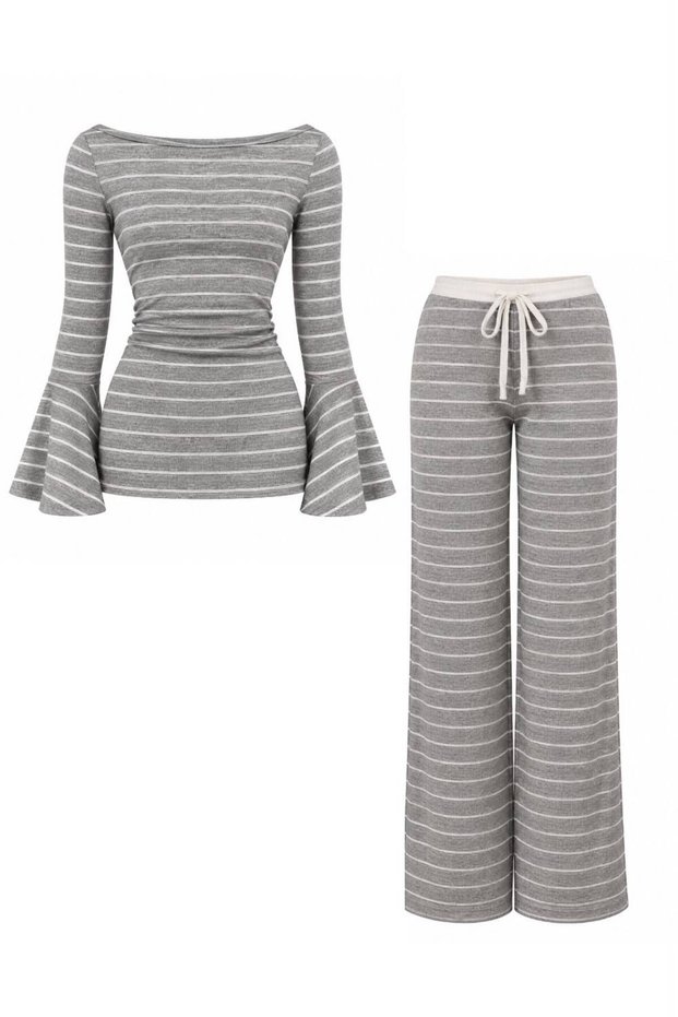 Women's Spanish Sleeve Blouse and Wide Leg Pants Set
