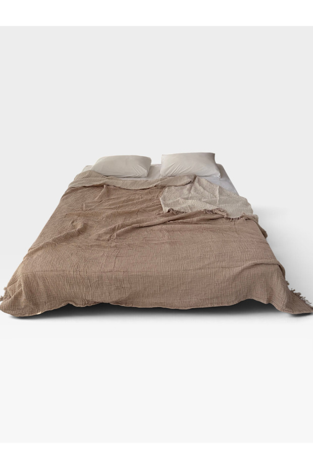 100% Organic Cotton 4 Layer Muslin Multi-Purpose Bedspread / Throw (240X250 cm) Beige Ecru