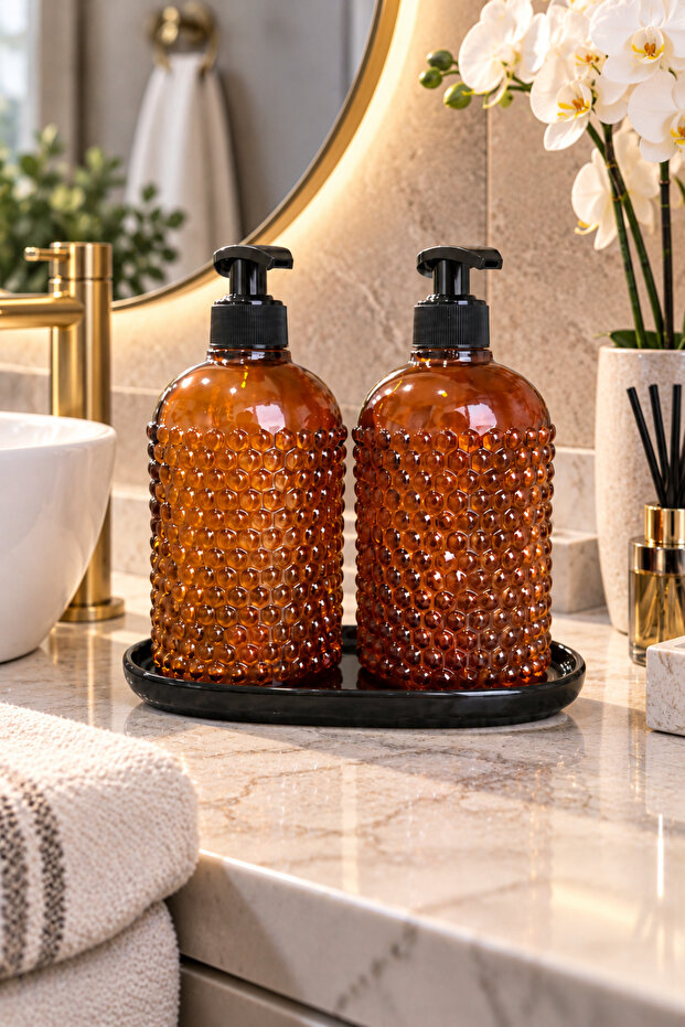 Viola Liquid Soap Dispenser 2Nd Generation Stand / Amber-Black Base • Glass Soap Dispenser Kitchen Bathroom Countertop Glass Soap Dispenser Liquid Soap Dispenser Soap Pump Kitchen Liquid Soap Dispenser Glass Detergent Dispenser Decorative Soap Dispenser