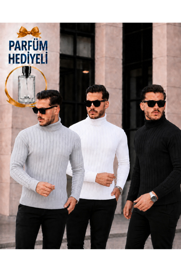 3-Piece High-Neck Knit Sweater and Perfume