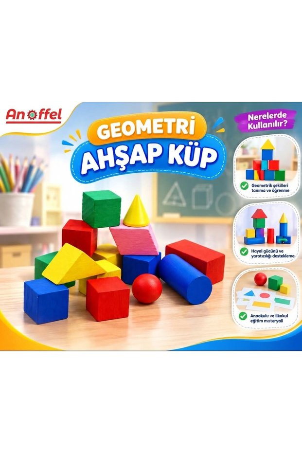 Wooden Geometric Shapes and Solids Educational Toy 14 Pieces Wooden Colorful Geometric Cylinder Cubes Block Set