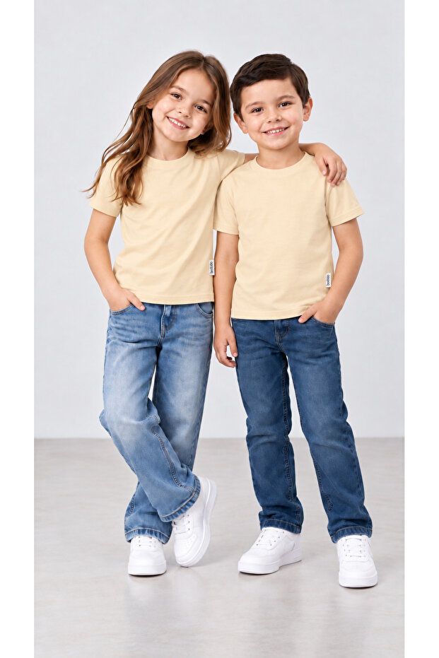 Unisex Girls Boys Plain Badi Short Sleeve Crew Neck T-Shirt 2-10 Years
