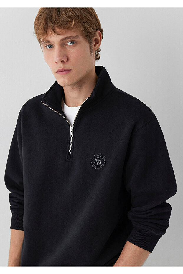M0S20112 Seal Logo Semi-Zipper Men's Sweatshirt Black