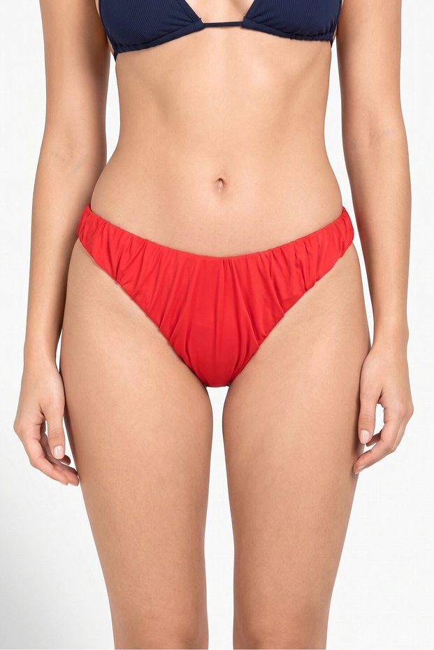 Women Solid Mesh Bikini Bottom, Red