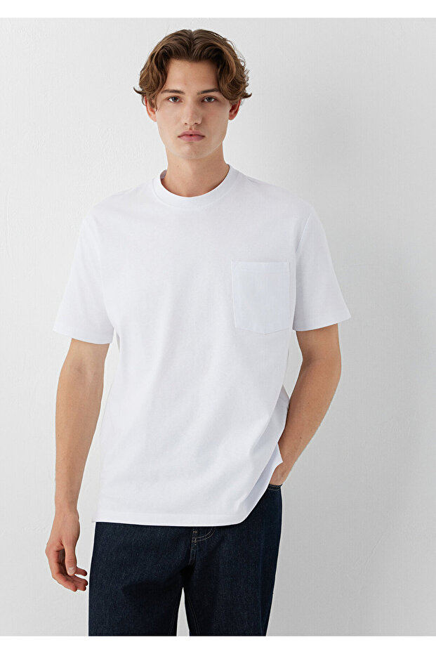 White Basic T-Shirt - Pocket Detail, Loose Fit066248-620