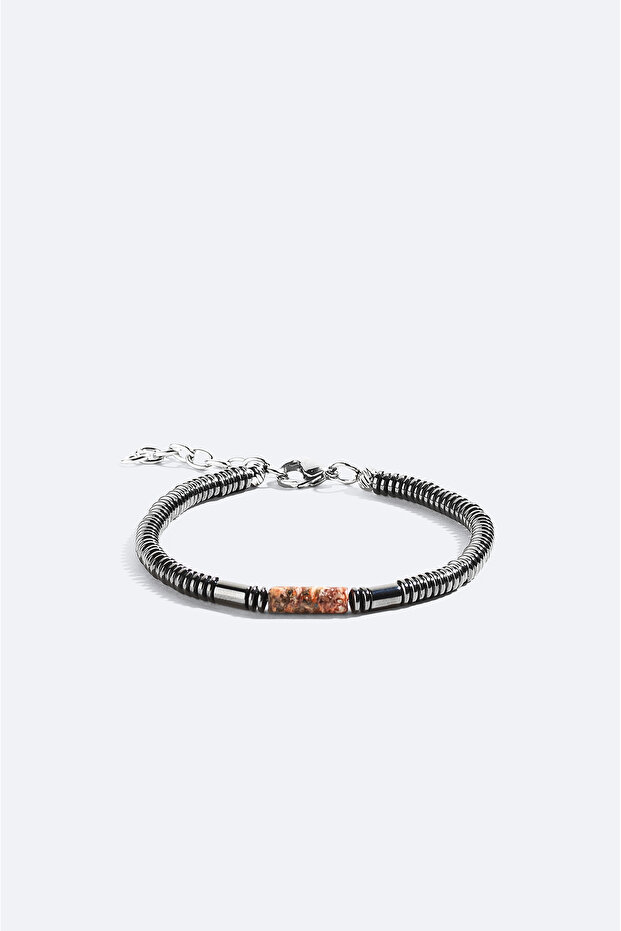 Men's Burgundy Agate and Hematite Stone Bracelet B009627