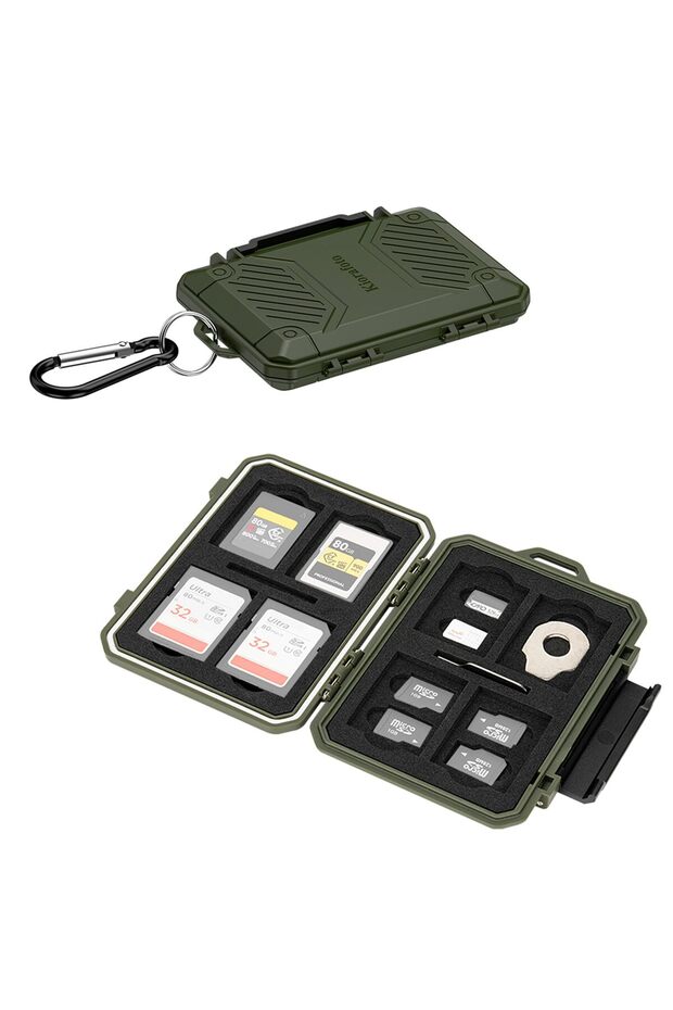 18 Slots (Green) IP67 Waterproof Memory Card Case, Memory Card Holder for SD SDHC SDXC Cards, TF MSD