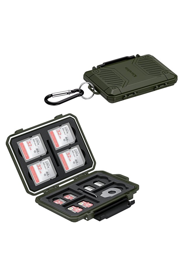 22 Slots (Green) IP67 Waterproof Memory Card Case, Memory Card Holder for SD SDHC SDXC Cards, TF MSD