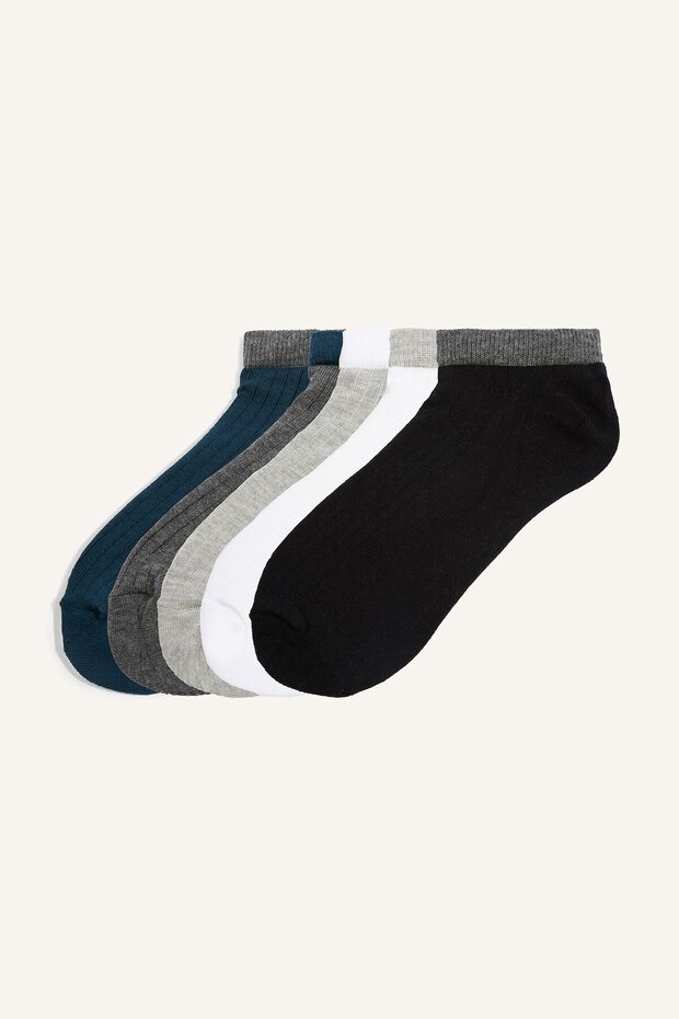 Women's Set of 5 Wavy Edge Ribbed Cotton Booties Socks I4834Axns