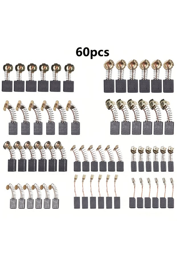 60pcs 60-Piece Set of 10 Types of Motor Carbon Brush Replacement Kits for Power Tool Repair and Main