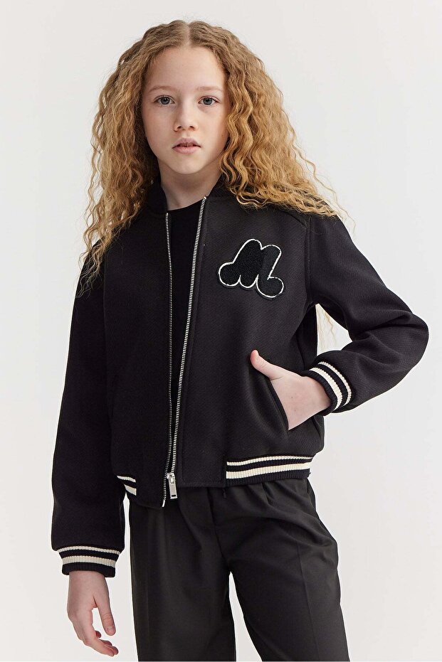 Girl's Embroidered College Coat