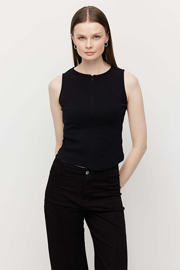 Women's Double Zipper Corded Fabric Bodysuit