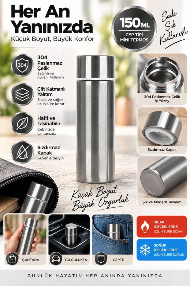 150 Ml Pocket Type Mini Small Quality 304 Steel Double Layer Thermos