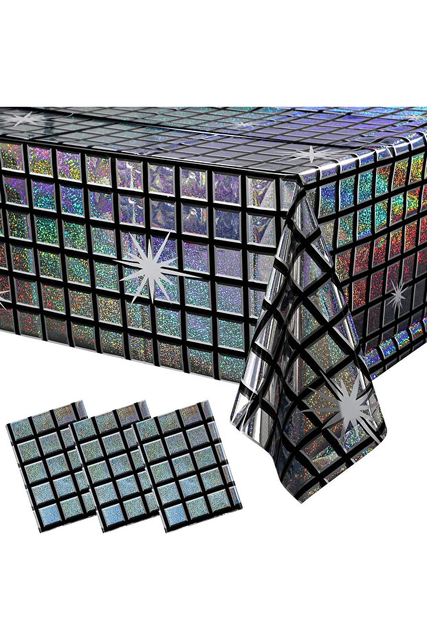 1x2m-1pc Retro Holographic Table Cover 70s Themed Party Decor Disposable Glitter Tablecloth Disco Ba