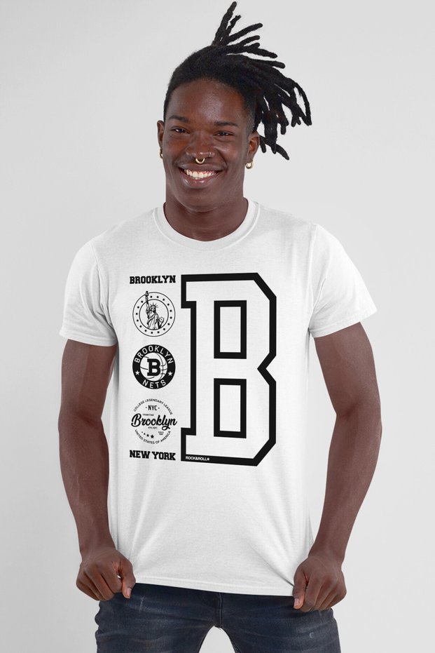 Brooklyn Logo White Short Sleeve Men's T-shirt