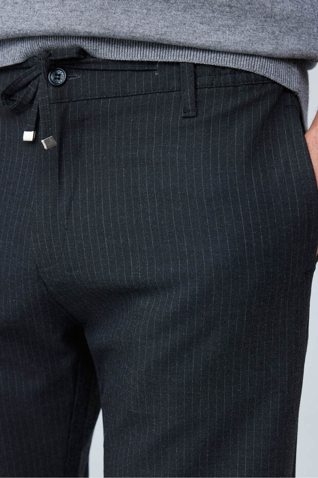 Men's Comfort Fit Black Striped Jogger Pants Stretch Fabric 0247Dngr