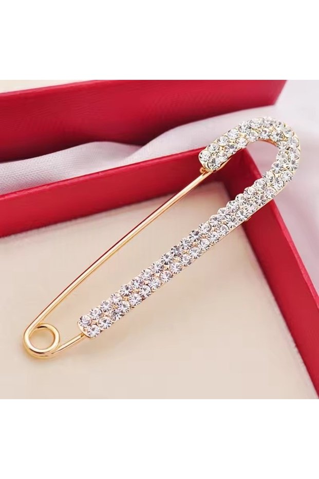 1PC-Gold Luxury Elegent Gold Color Crystal Zircon Pins Fashion Women Rhinestones Brooches Safety Met