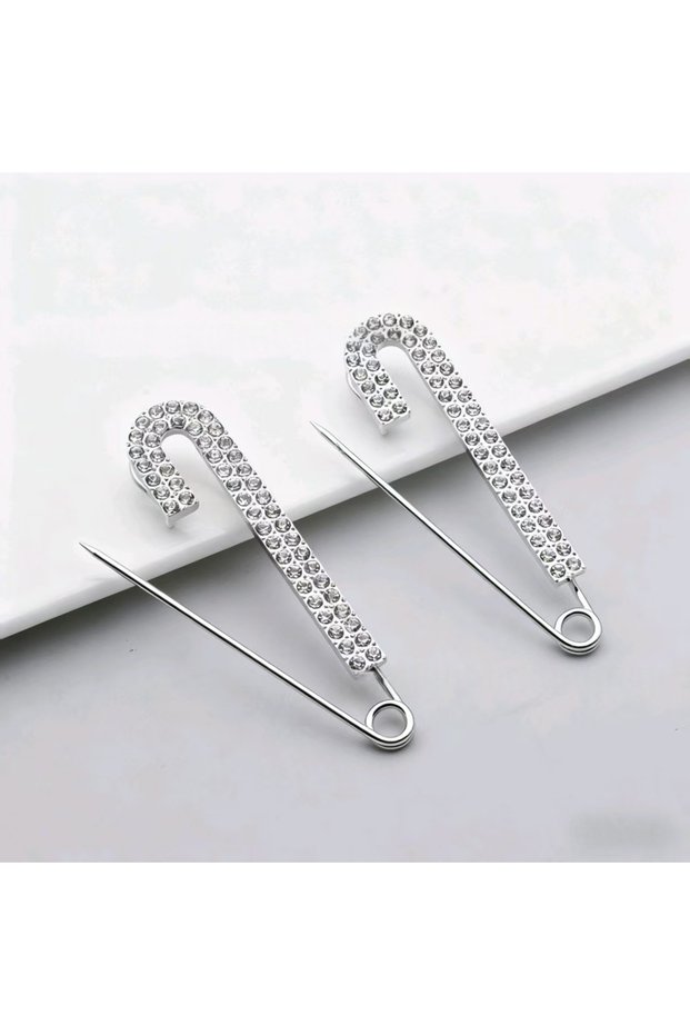 2PCS-Silver Luxury Elegent Gold Color Crystal Zircon Pins Fashion Women Rhinestones Brooches Safety