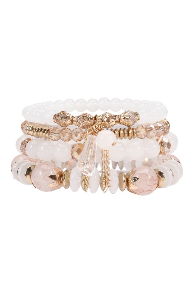 white Bohemian Stackable Bead Bracelets for Women Multilayered Bracelet Pendant Charm Stretch Bangle