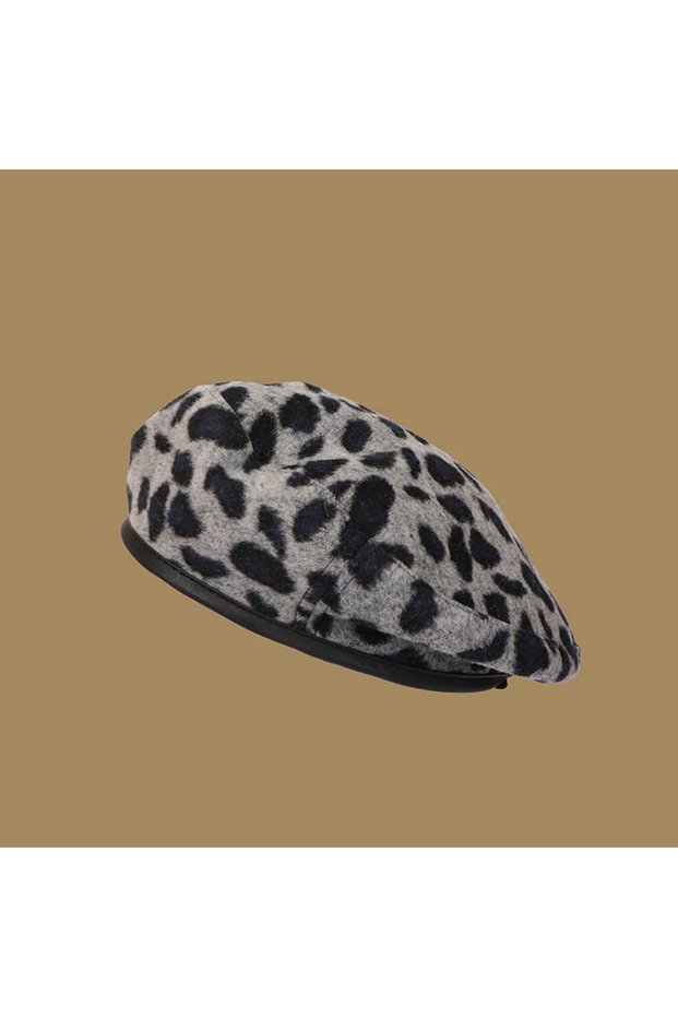 LIGHT GRAY Beret women's leopard print versatile Japanese retro painter hat autumn winter British bu