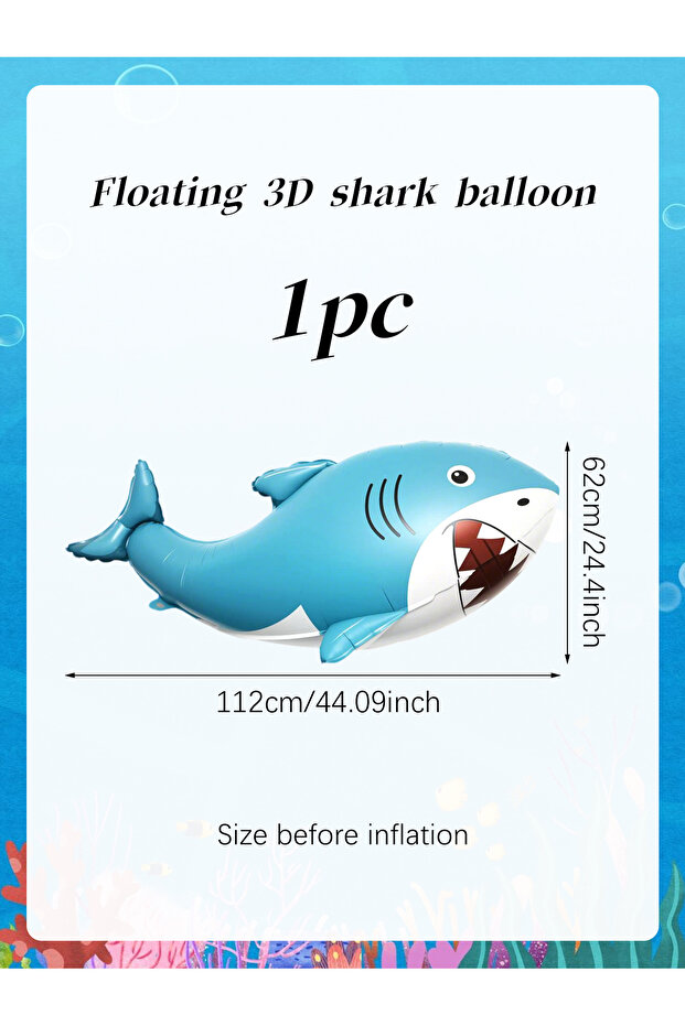 Other 1pc Shark Balloon 1pc-3D floating 3D shark balloon, suitable for birthday party decoration, ea