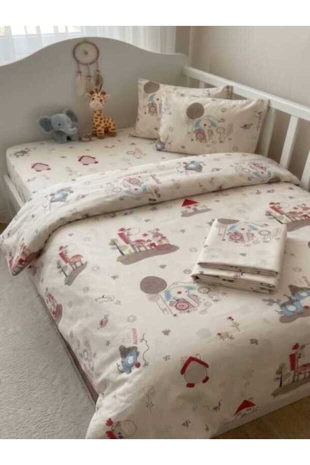 Baby Elastic Sheet and Pillowcase Duvet Cover Set Beige 70 X120