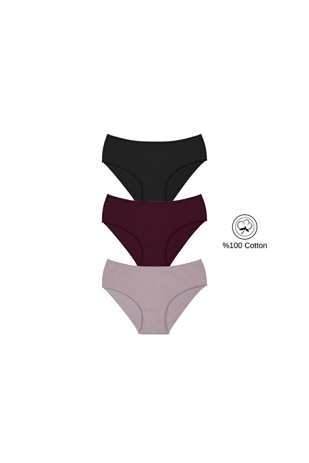 Women's 100% Cotton 3-Piece High Waist Ribbed Comfortable Panties