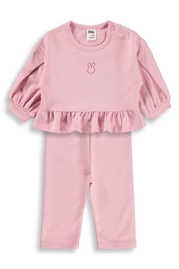 Rabbit Printed Ruffle Set for 6-18 Months - Pink