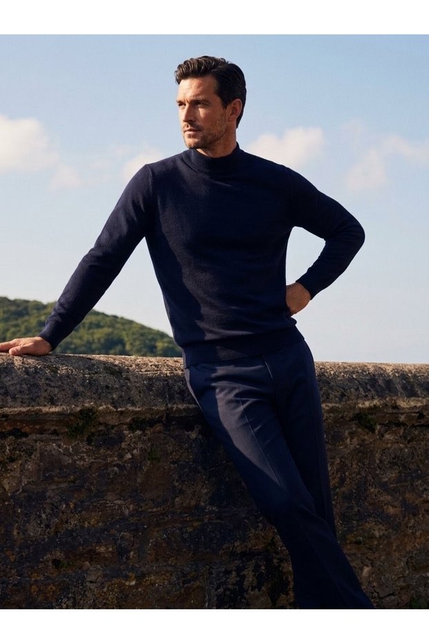Men's Half Fishman Collar Knitwear Sweater with Elastic Waist, Steel Knit Classic Style
